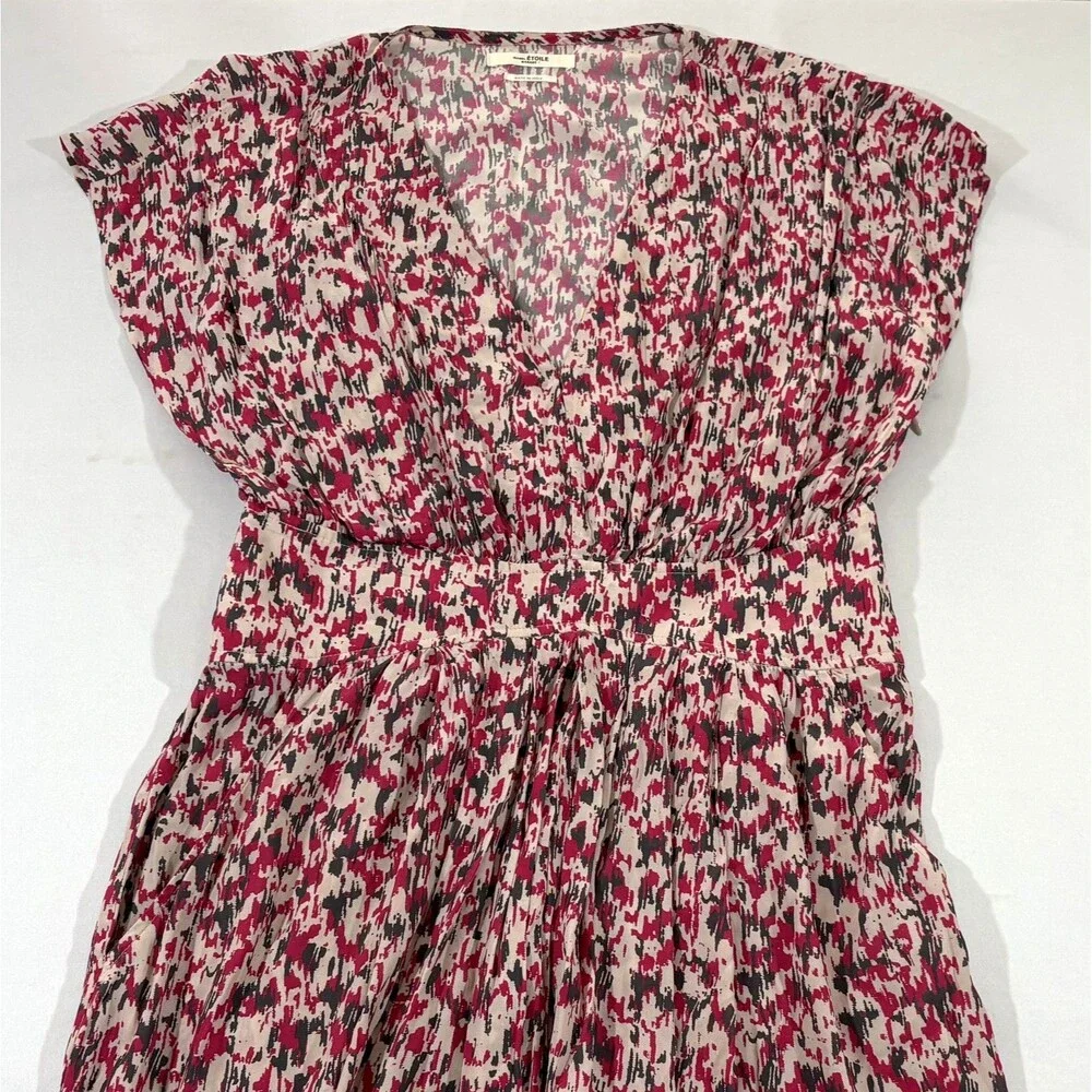 Etoile Isabel Marant Almeya Abstract Print Floral Pink Boho Midi Dress Sz 36 - Picture 3 of 12